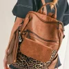New Dear-Lover Leopard Patchwork PU Leather Functional Backpack Coffee