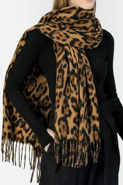 New Dear-Lover Leopard Print Fringed Warm Large Scarf Coffee