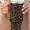 Hot Dear-Lover Leopard Print Handle Stainless Steel Large Vacuum Cup 40oz Coffee