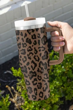 Hot Dear-Lover Leopard Print Handle Stainless Steel Large Vacuum Cup 40oz Coffee