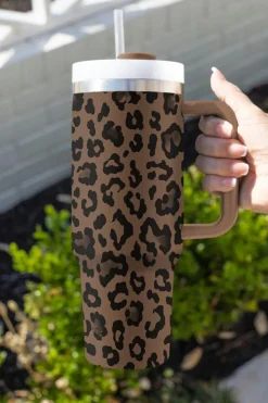 Hot Dear-Lover Leopard Print Handle Stainless Steel Large Vacuum Cup 40oz Coffee
