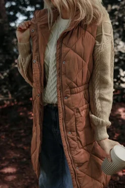 Clearance Dear-Lover Longline Quilted Stand Collar Puffer Vest Coffee