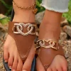 Online Dear-Lover Metal Heart Decor PU Leather Flip Flops Coffee
