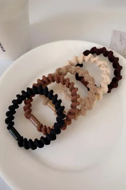 Fashion Dear-Lover 5pcs Spiral High Elastic Hair Tie Coffee