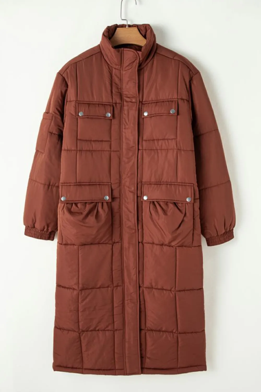 Discount Dear-Lover Quilted Puffer Stand Neck Zipped Mid-length Coat Coffee