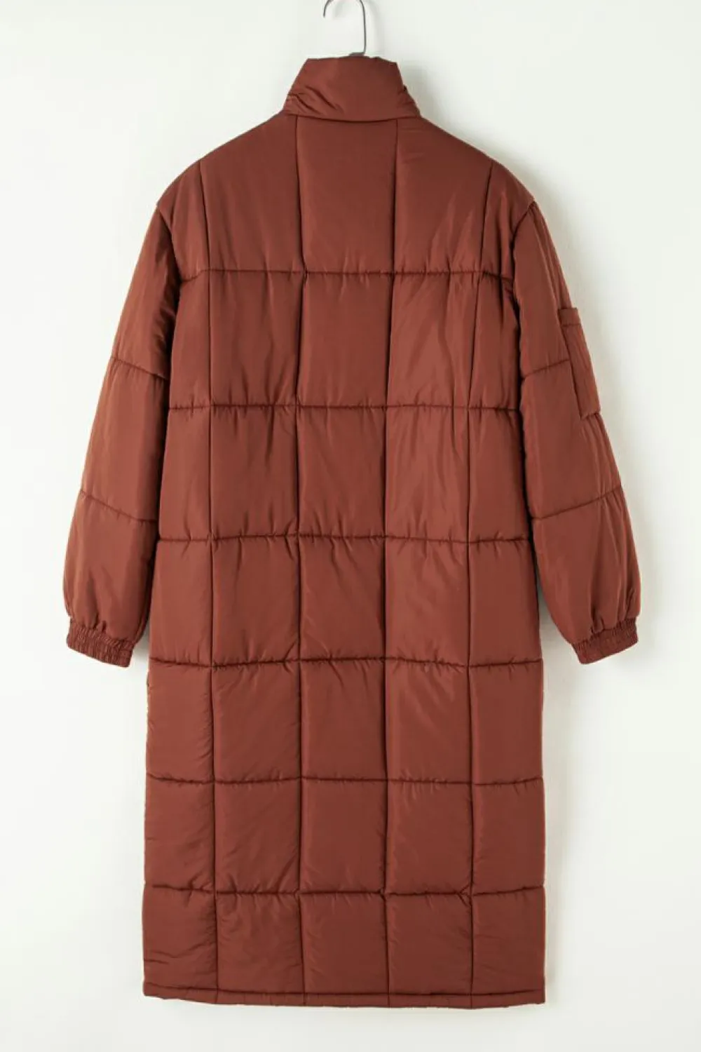 Discount Dear-Lover Quilted Puffer Stand Neck Zipped Mid-length Coat Coffee