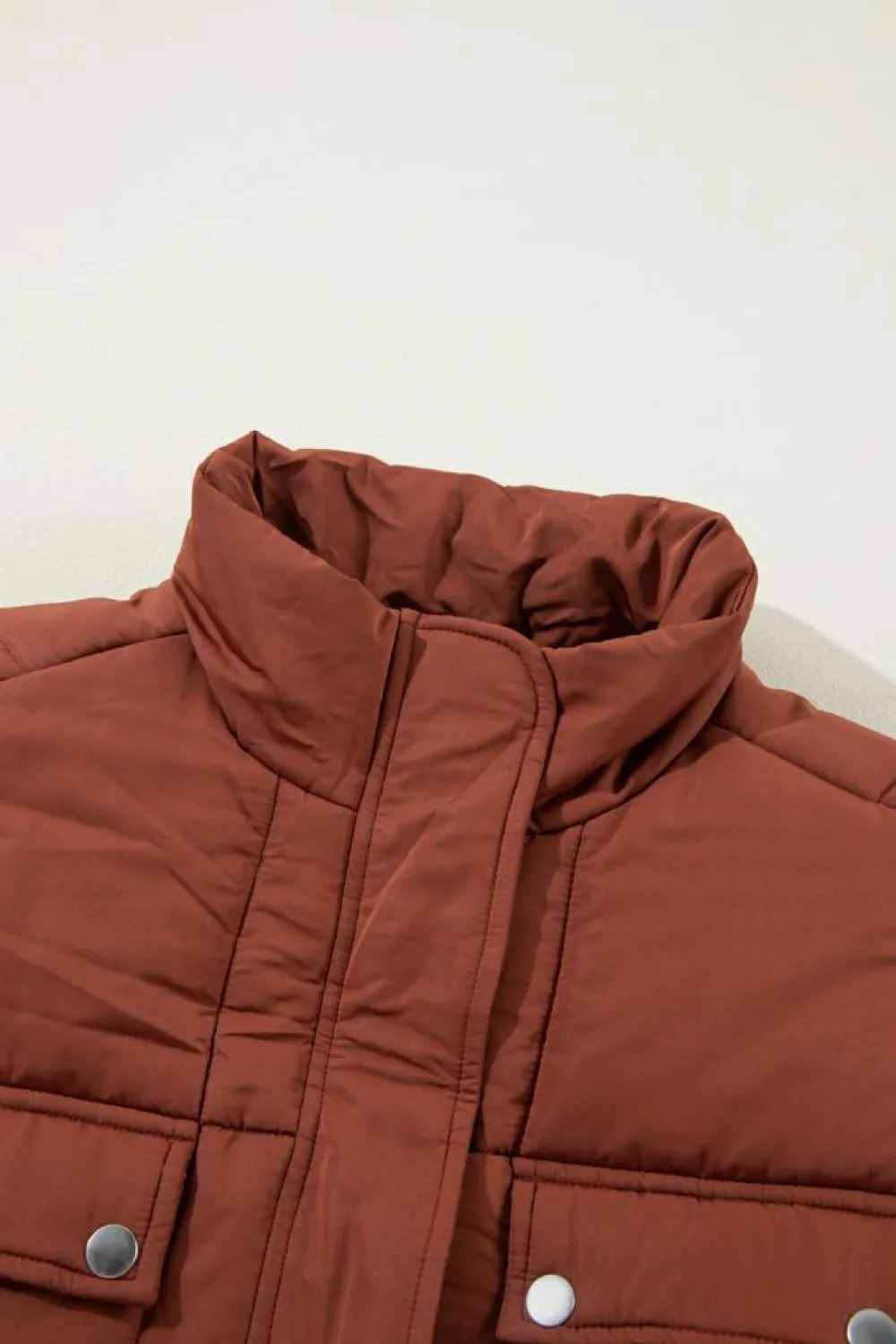 Discount Dear-Lover Quilted Puffer Stand Neck Zipped Mid-length Coat Coffee