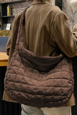 Fashion Dear-Lover Quilted Zipper Large Shoulder Bag Coffee