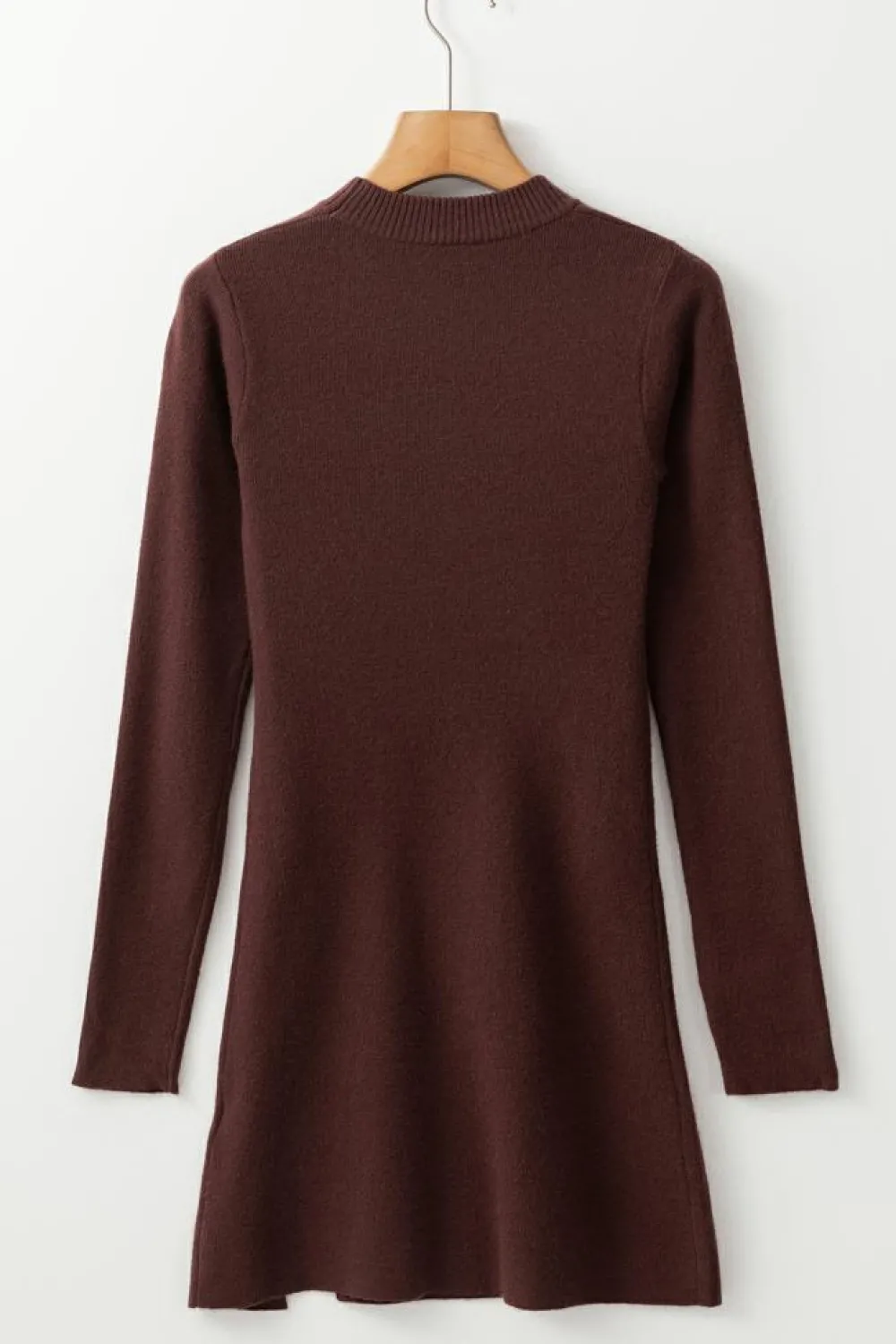 Online Dear-Lover Slim Fit Mock Neck Side Slit Sweater Dress Coffee