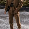 New Dear-Lover Solid Color High Low Pullover and Skinny Pants Set Coffee