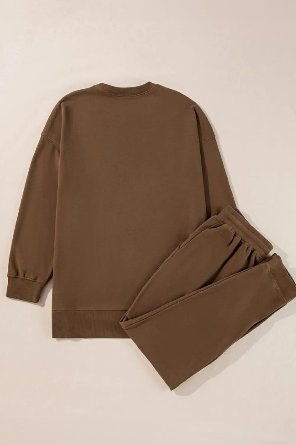 New Dear-Lover Solid Color High Low Pullover and Skinny Pants Set Coffee