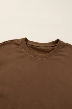 New Dear-Lover Solid Color High Low Pullover and Skinny Pants Set Coffee