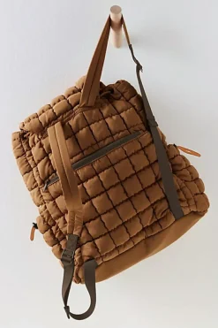 Clearance Dear-Lover Solid Flapped Quilted Puffer Backpack Coffee