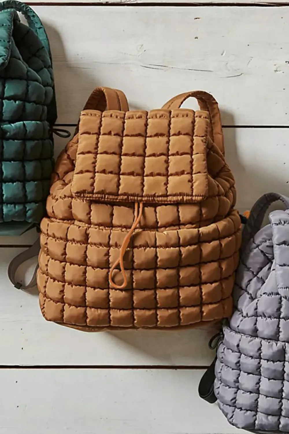 Clearance Dear-Lover Solid Flapped Quilted Puffer Backpack Coffee