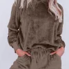 Hot Dear-Lover Solid Loose Fit Two Piece Fleece Lounge Set Coffee