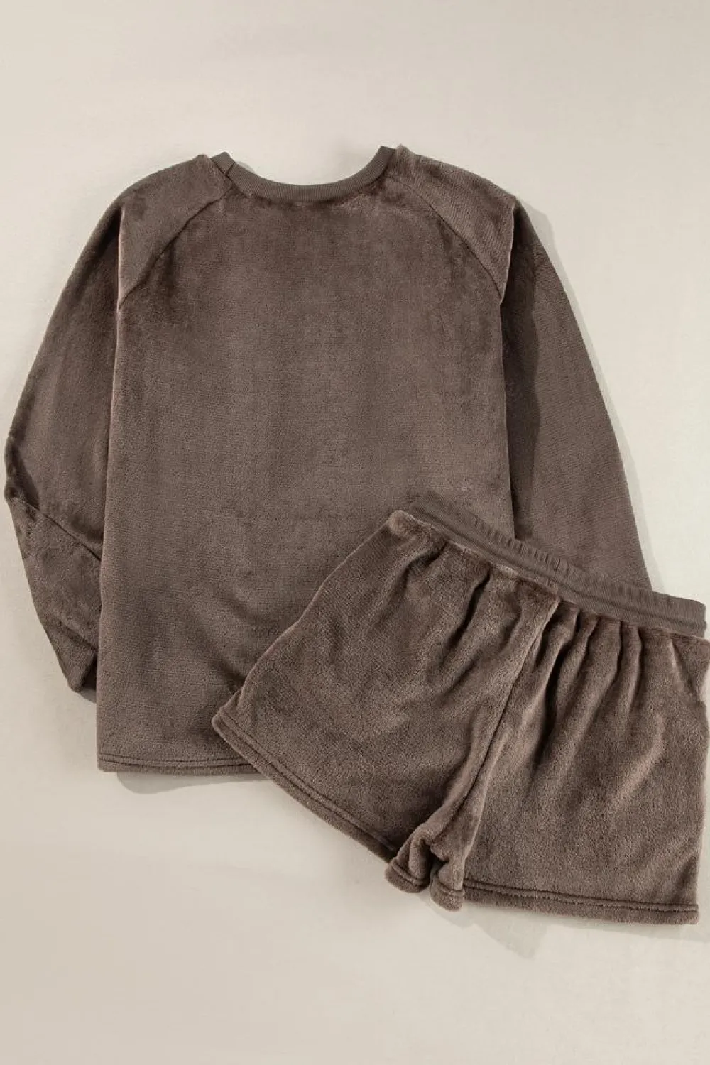 Hot Dear-Lover Solid Loose Fit Two Piece Fleece Lounge Set Coffee