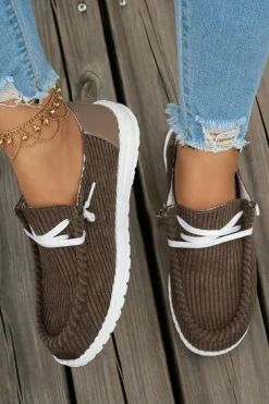 Fashion Dear-Lover Solid Ribbed Criss Cross Slip On Casual Shoes Coffee