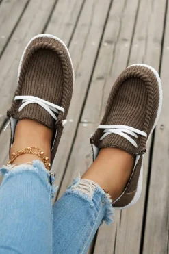 Fashion Dear-Lover Solid Ribbed Criss Cross Slip On Casual Shoes Coffee