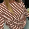 Discount Dear-Lover Striped Long Sleeve Round Neck Loose Top Coffee