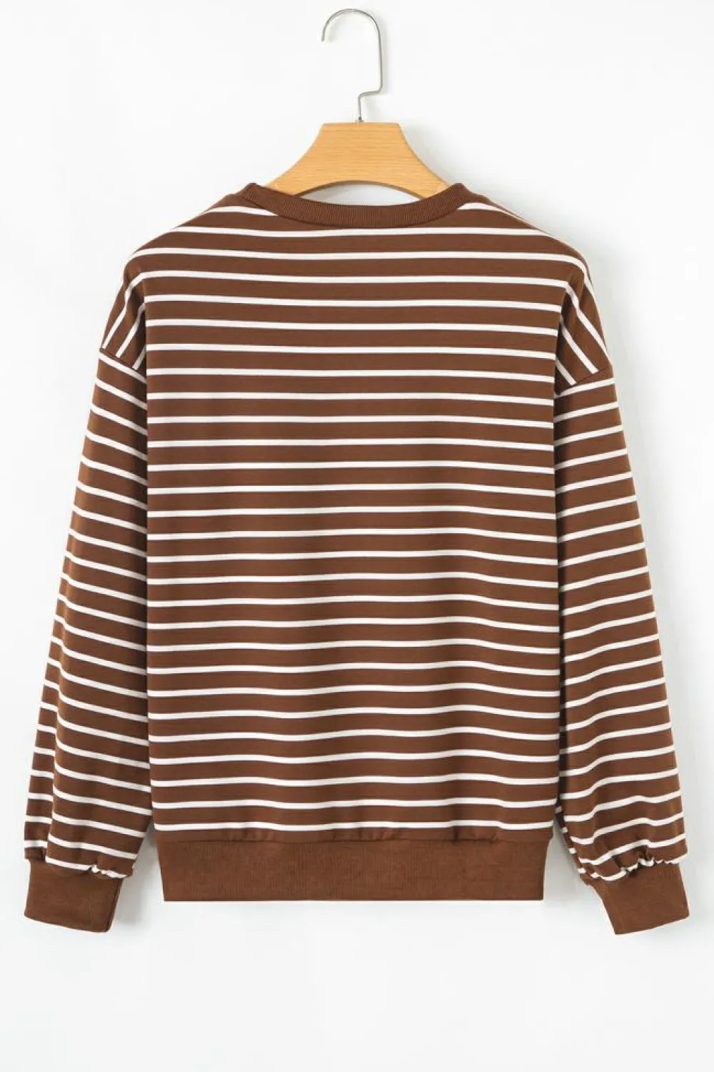 Discount Dear-Lover Striped Long Sleeve Round Neck Loose Top Coffee