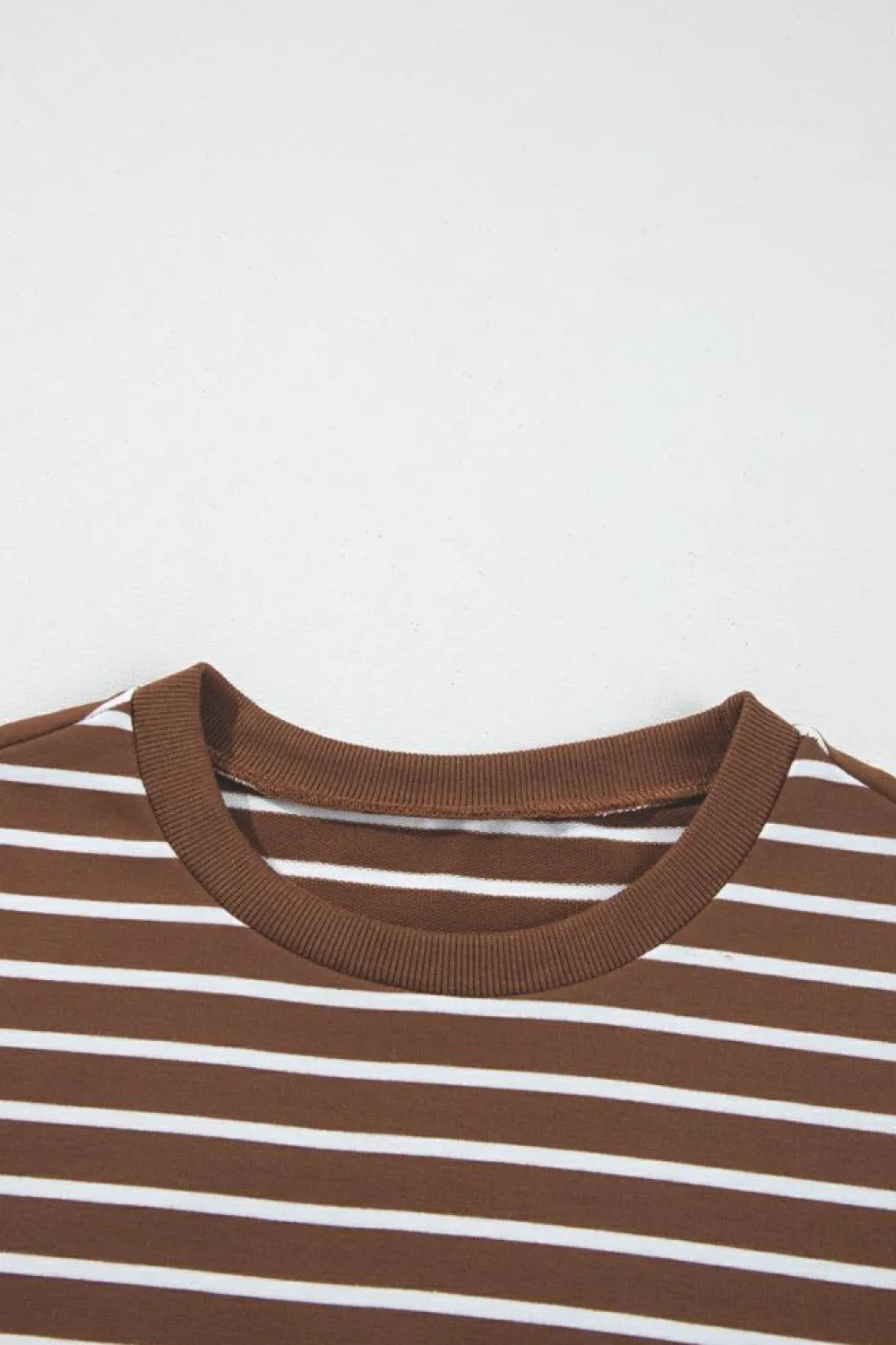 Discount Dear-Lover Striped Long Sleeve Round Neck Loose Top Coffee