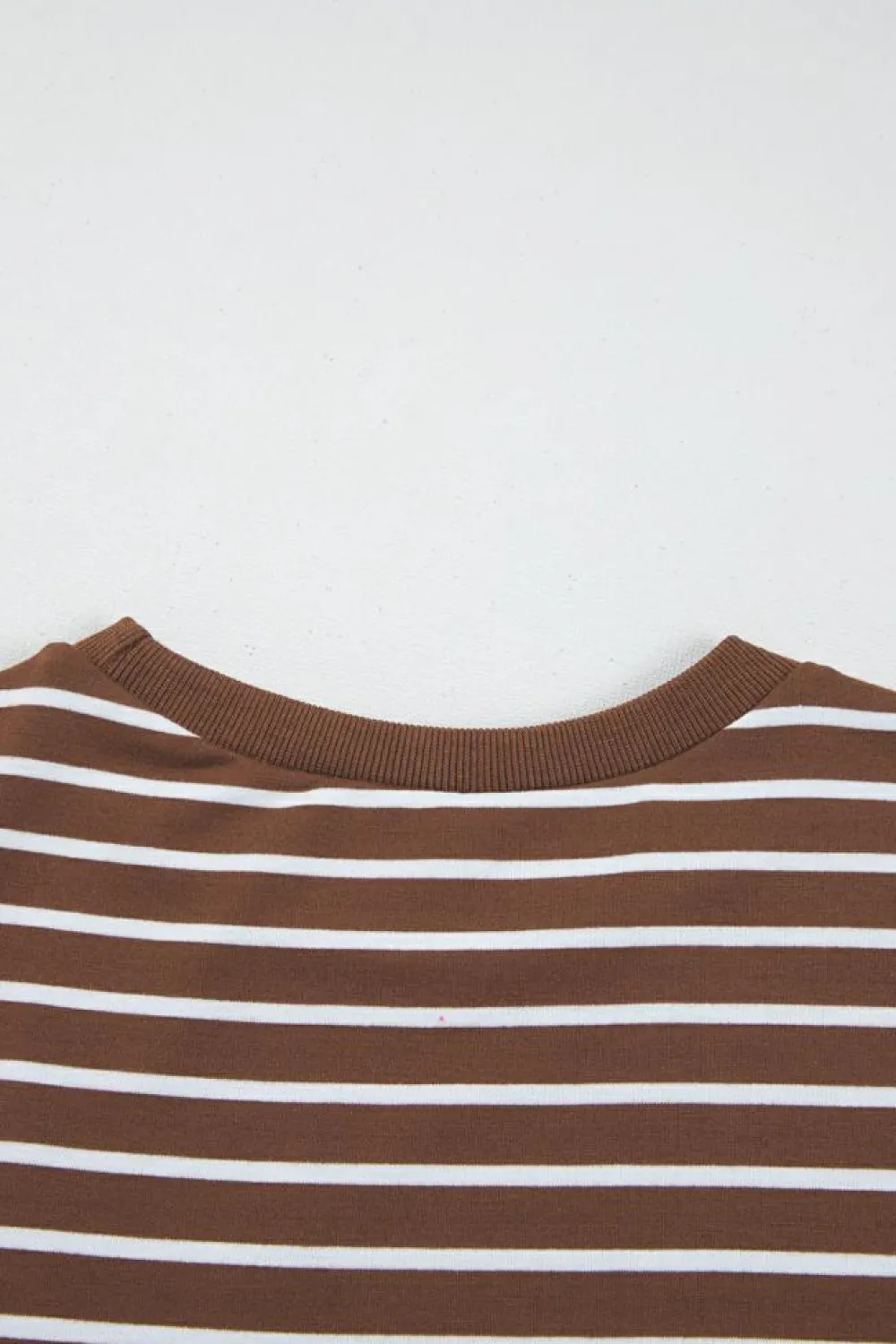 Discount Dear-Lover Striped Long Sleeve Round Neck Loose Top Coffee