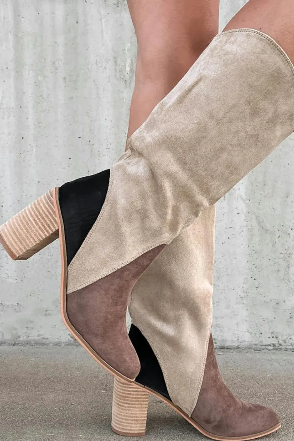 Online Dear-Lover Suede Calf Length Chunky Heel Boots Coffee