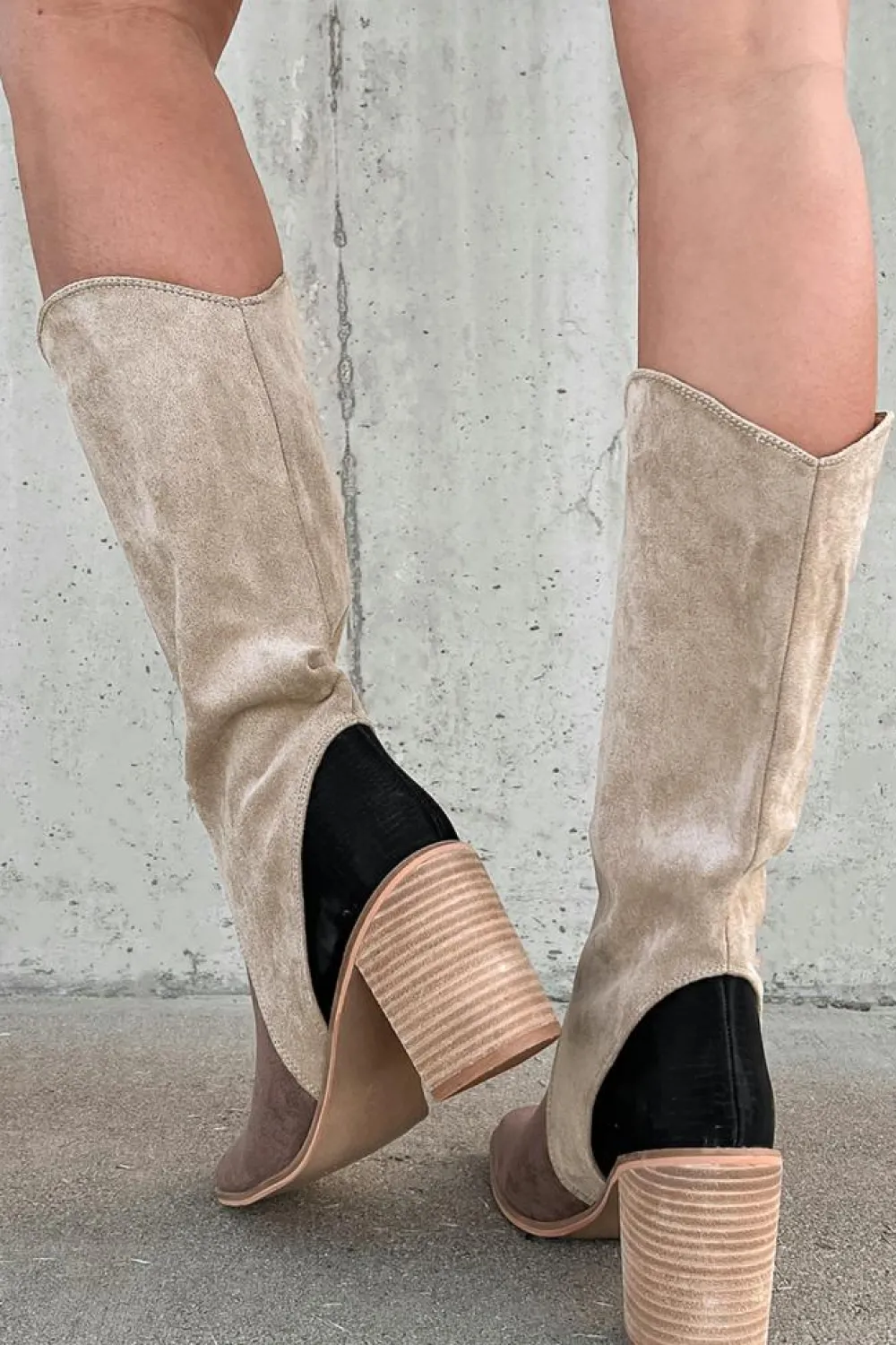 Online Dear-Lover Suede Calf Length Chunky Heel Boots Coffee