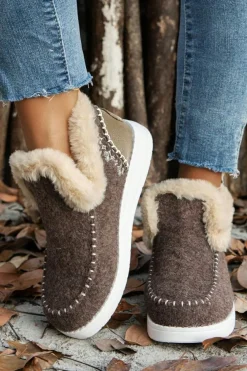 Fashion Dear-Lover Suede Stitching Patchwork Plush Lined Anklet Boots Coffee