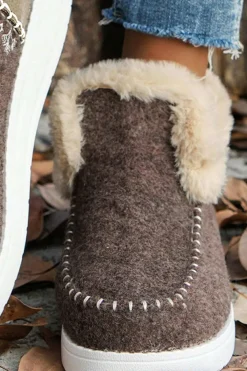 Fashion Dear-Lover Suede Stitching Patchwork Plush Lined Anklet Boots Coffee