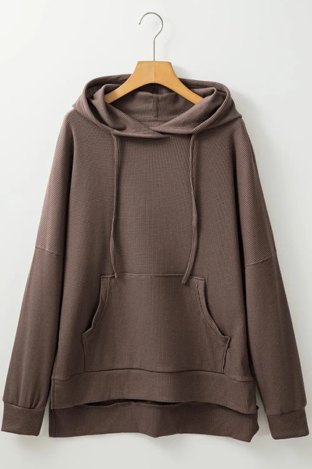 Best Dear-Lover Waffle Knit Fleece Lined High Low Oversized Hoodie Coffee