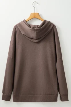 Best Dear-Lover Waffle Knit Fleece Lined High Low Oversized Hoodie Coffee