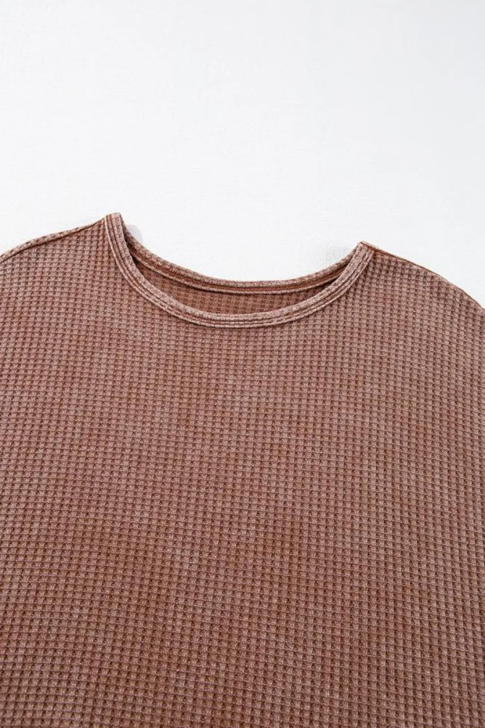 New Dear-Lover Waffle Knit Fringed High Low Loose Top Coffee