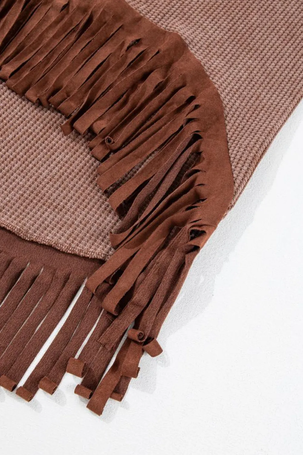 New Dear-Lover Waffle Knit Fringed High Low Loose Top Coffee