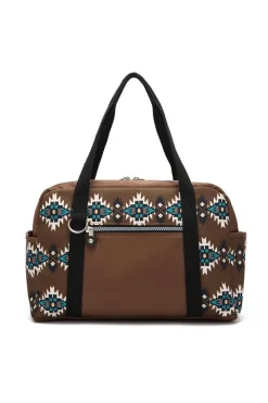 Sale Dear-Lover Western Aztec Print PU Leather Large Travel Duffel Bag Coffee