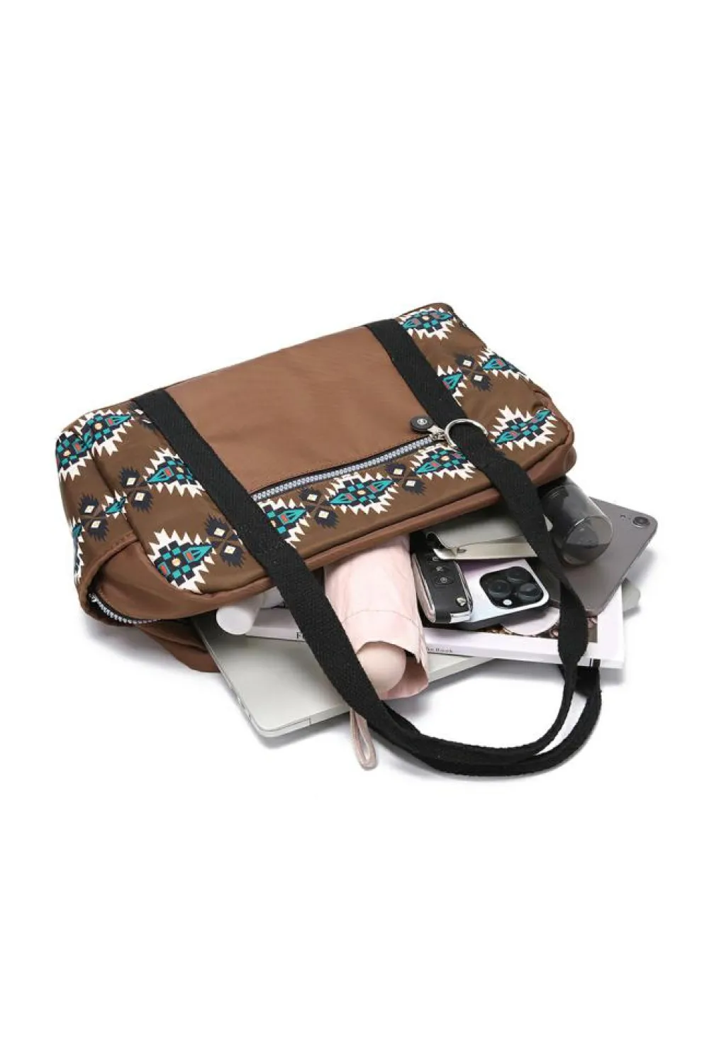 Sale Dear-Lover Western Aztec Print PU Leather Large Travel Duffel Bag Coffee