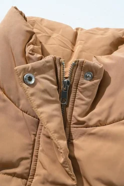 Outlet Dear-Lover Windproof Longline Full Zipper Puffer Vest with Pockets Coffee