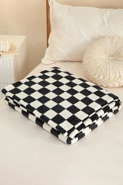 Hot Dear-Lover Checkerboard Printed Soft Throw Blanket 120*200cm Color black