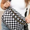 Sale Dear-Lover Checkered Print Wide Strap Large Crossbody Bag Color black