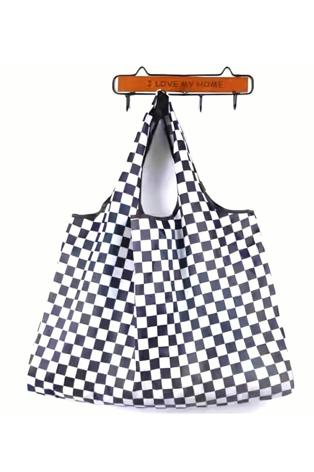 Fashion Dear-Lover Checkered Print Large Capacity Canvas Shoulder Bag Color black