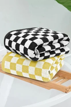 Clearance Dear-Lover Checkered Print Soft Large Bath Towel Color black