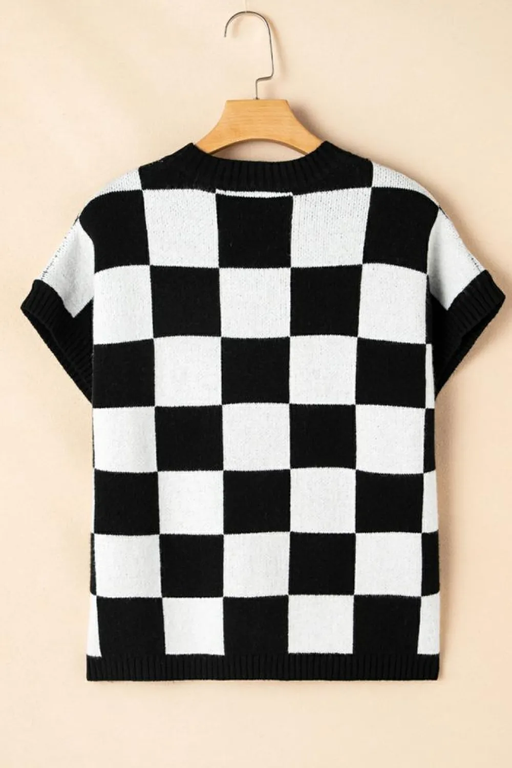Sale Dear-Lover Colorblock Plaid Pattern Ribbed Trim Sweater Tank Top Color black