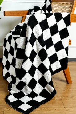 Clearance Dear-Lover Plush Checkered Print Sofa Blanket 127*152cm Color black
