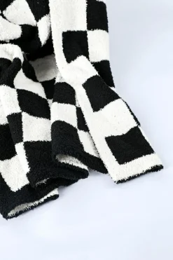 Clearance Dear-Lover Plush Checkered Print Sofa Blanket 127*152cm Color black
