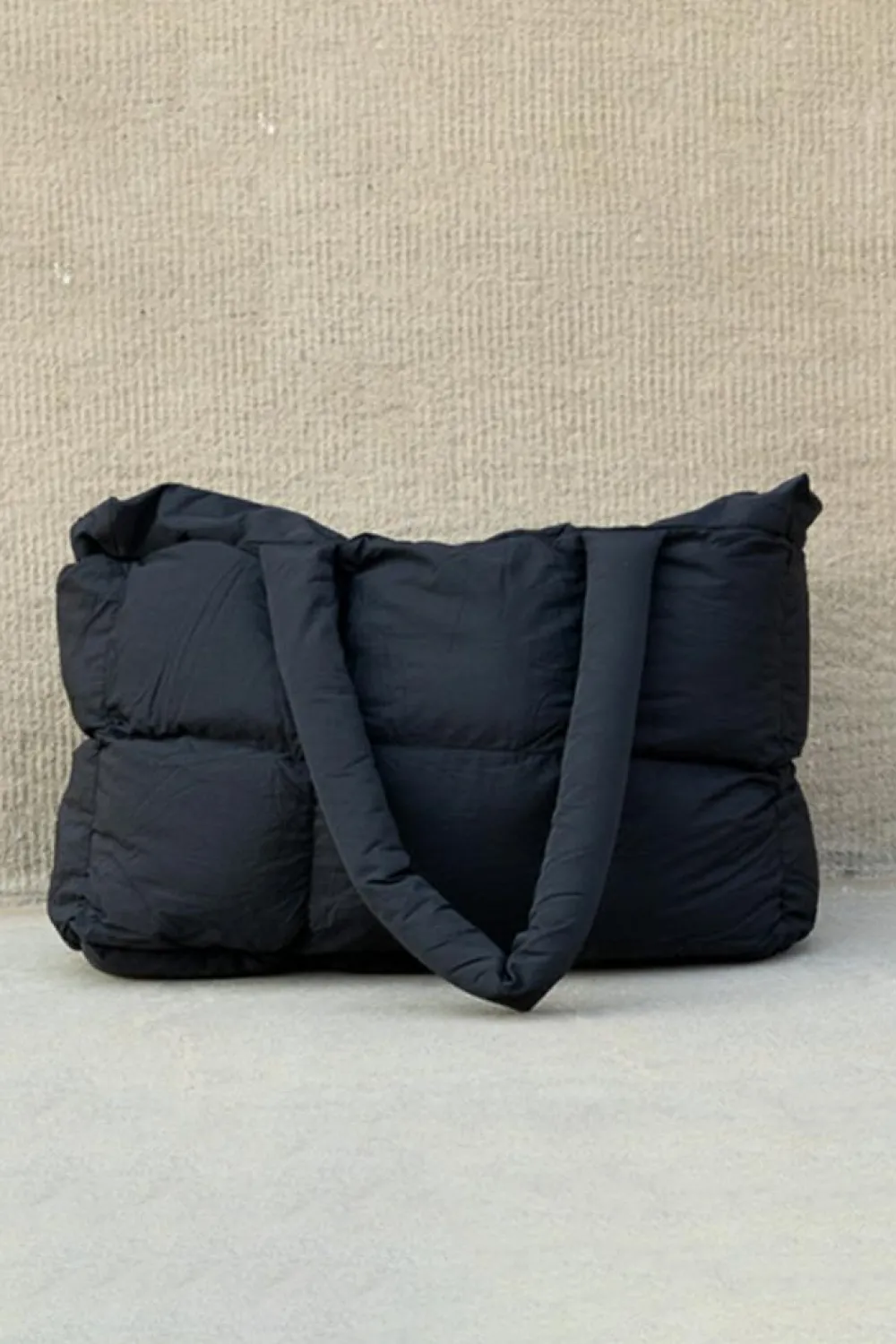 Clearance Dear-Lover Solid Quilted Puffy Zipped Large Tote Bag Color black