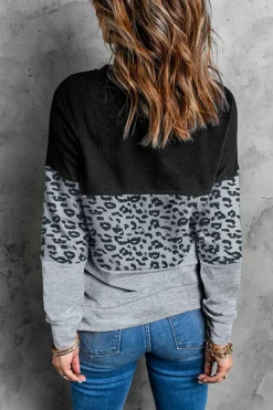 Discount Dear-Lover Colorblock Contrast Stitching Sweatshirt with Slits Gray