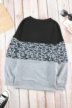 Discount Dear-Lover Colorblock Contrast Stitching Sweatshirt with Slits Gray