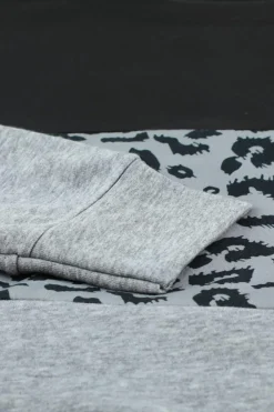 Discount Dear-Lover Colorblock Contrast Stitching Sweatshirt with Slits Gray