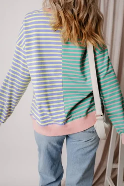 Sale Dear-Lover Colorblock Drop Shoulder Oversize Sweatshirt Sky Blue Stripe