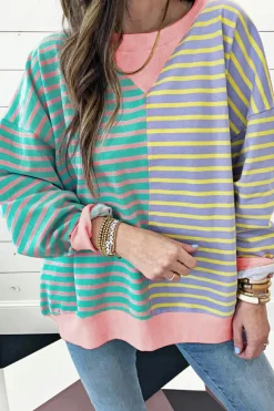 Sale Dear-Lover Colorblock Drop Shoulder Oversize Sweatshirt Sky Blue Stripe